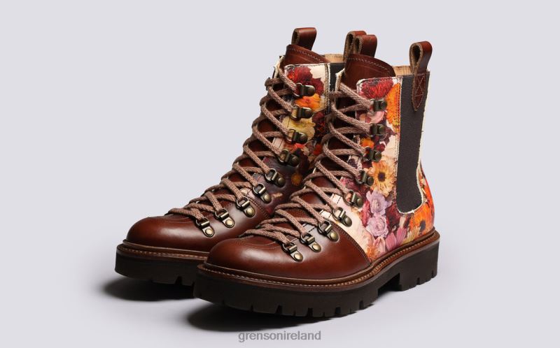 NANETTE X KITTEN GRAYSON Women Grenson TLJJ8286 Brown Floral Boots