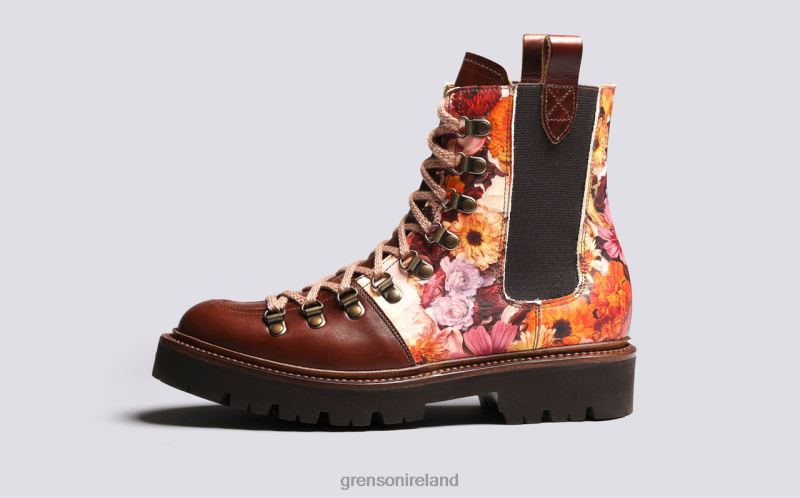 NANETTE X KITTEN GRAYSON Women Grenson TLJJ8286 Brown Floral Boots