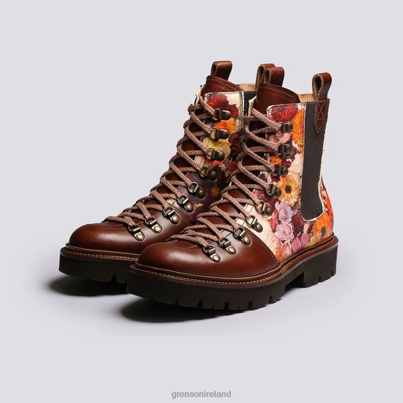 NANETTE X KITTEN GRAYSON Women Grenson TLJJ8286 Brown Floral Boots